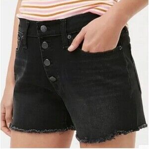 J. Crew Women's Exposed Button Fly Washed Black Jean Denim Short Preppy Size 26